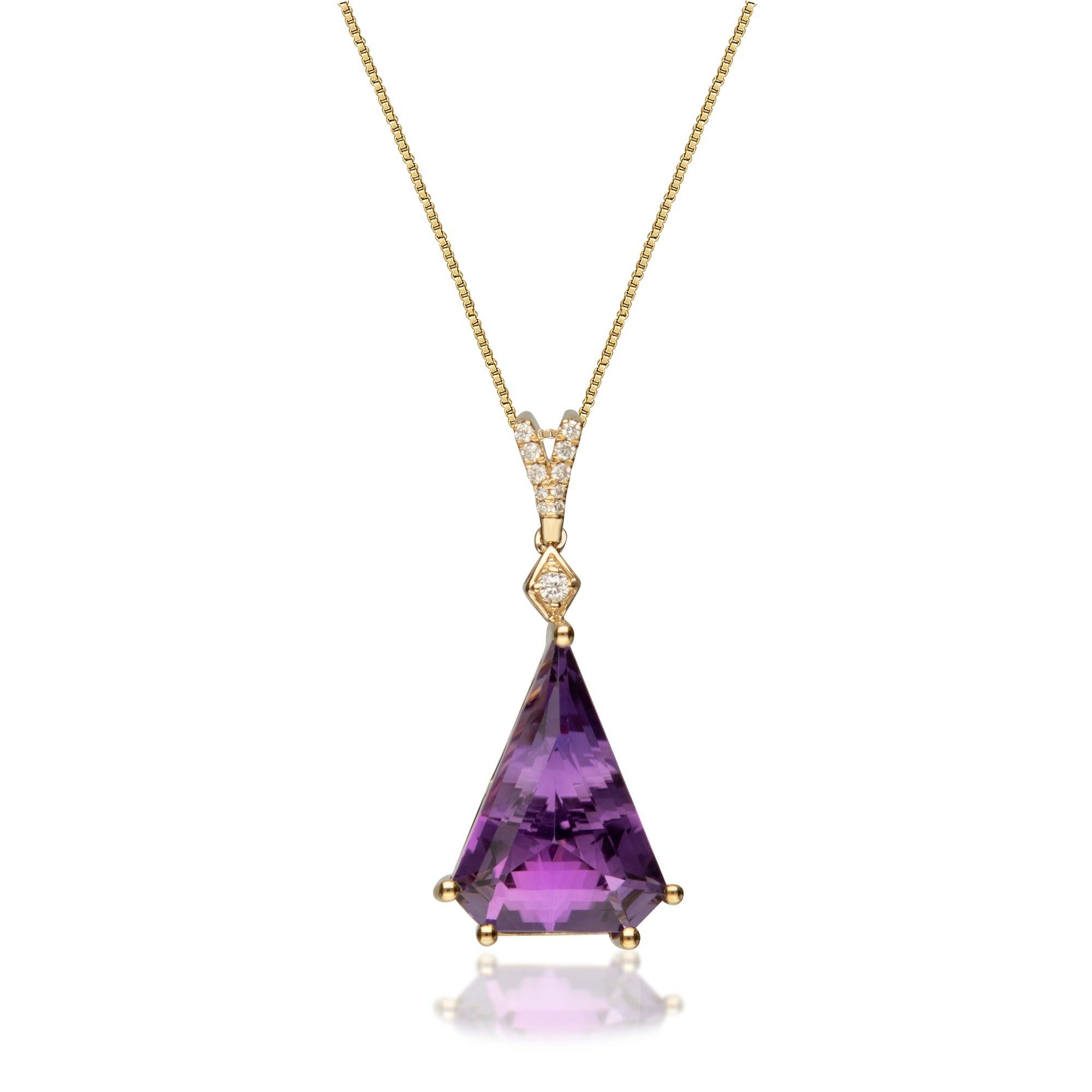 14K Gold Amethyst & Diamond Trillion Pendant – cirari