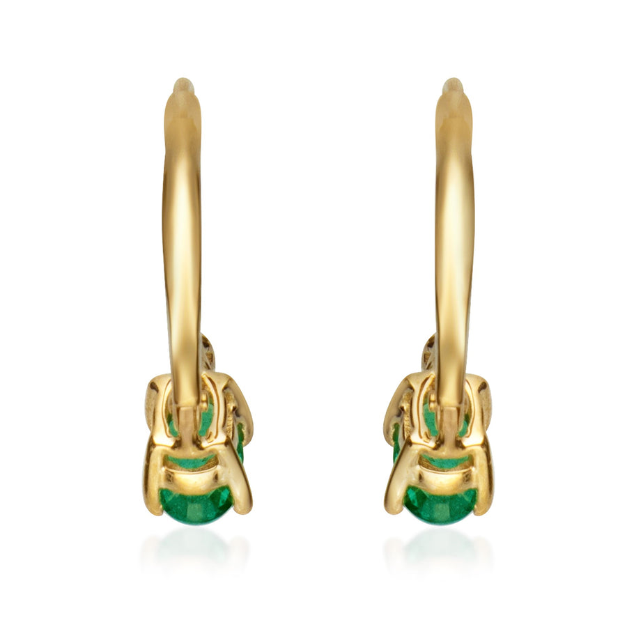 14K Gold Oval Cut Emerald & Diamond Drop Earrings