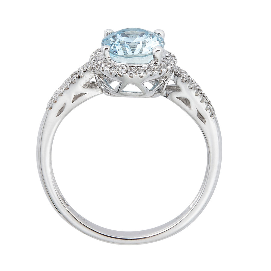10K White Gold Aquamarine & Diamond Ring
