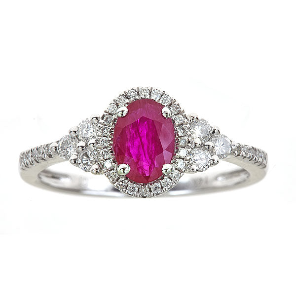 14K White Gold Ruby Diamond Halo Ring – cirari