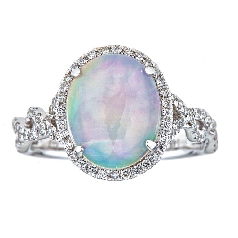 14K White Gold Ethiopian Opal & Diamond Ring