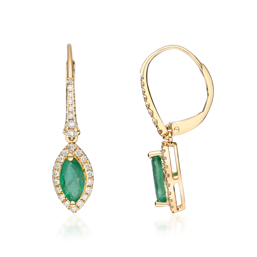 14K Yellow Gold Emerald Earring