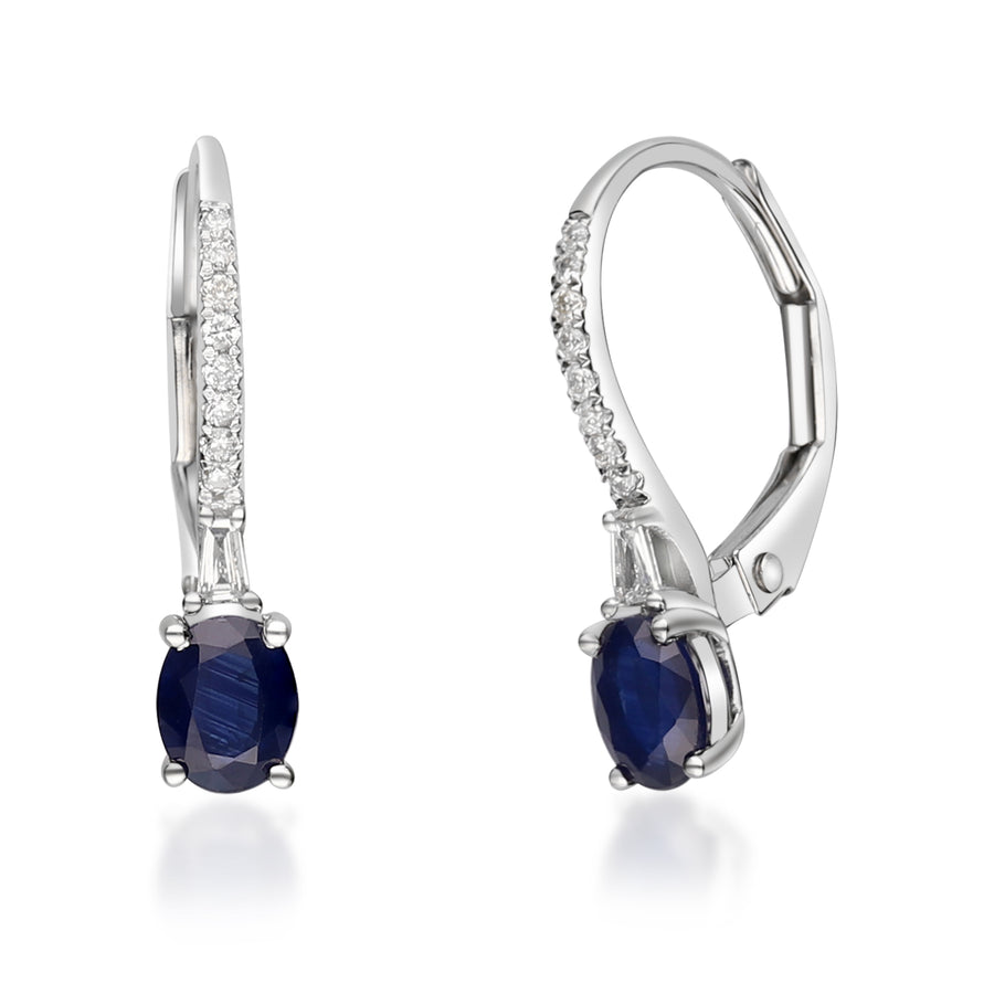 14K White Gold Blue Sapphire Earring
