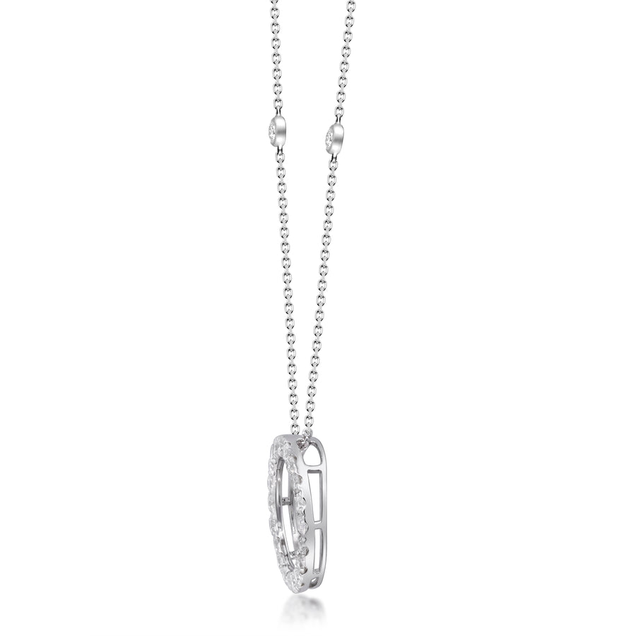 14K White Diamond Pendent Round  Necklace