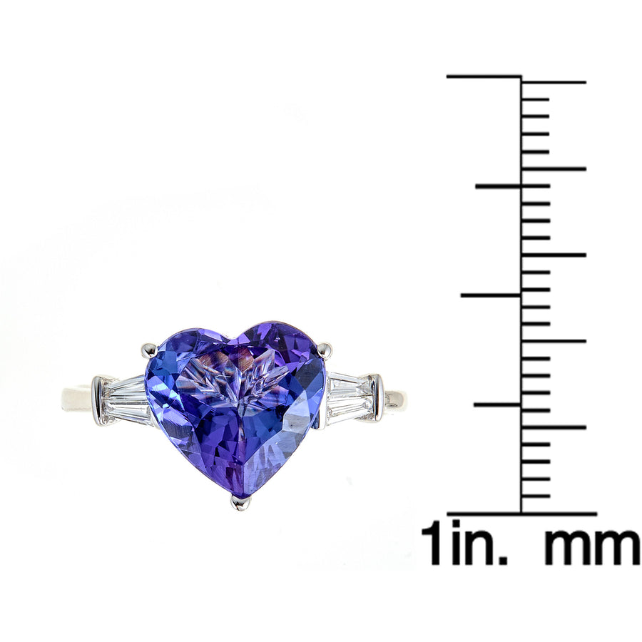 14K White Gold Heart Shaped Tanzanite & Diamond Ring