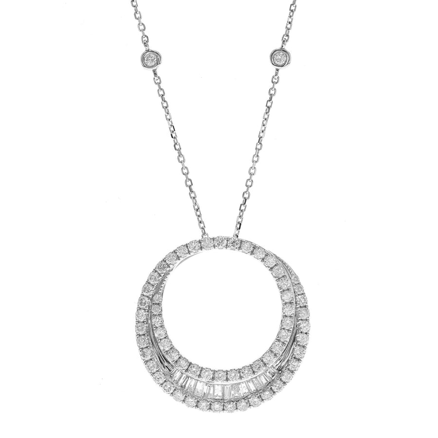 14K White Diamond Multi Swirl Pendent Necklace