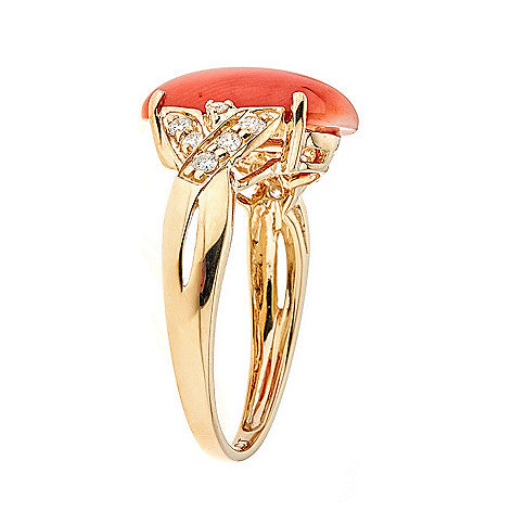18K Yellow Gold Coral and Diamond Ring