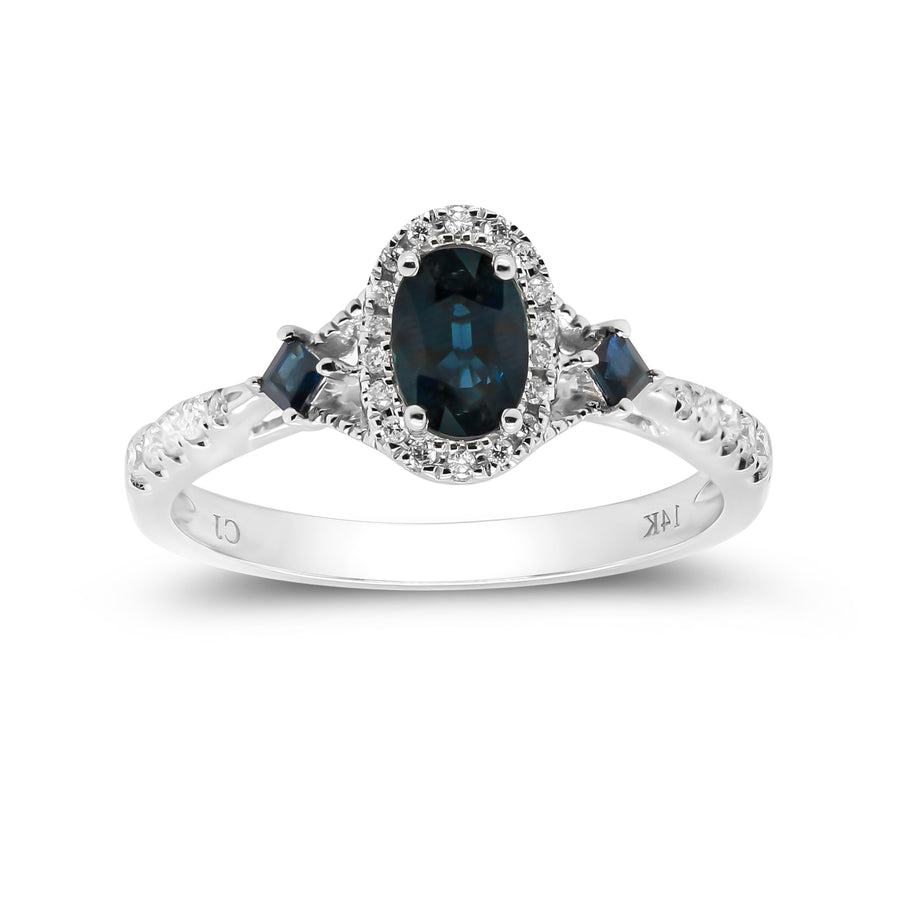 14K White Gold Blue Sapphire Ring