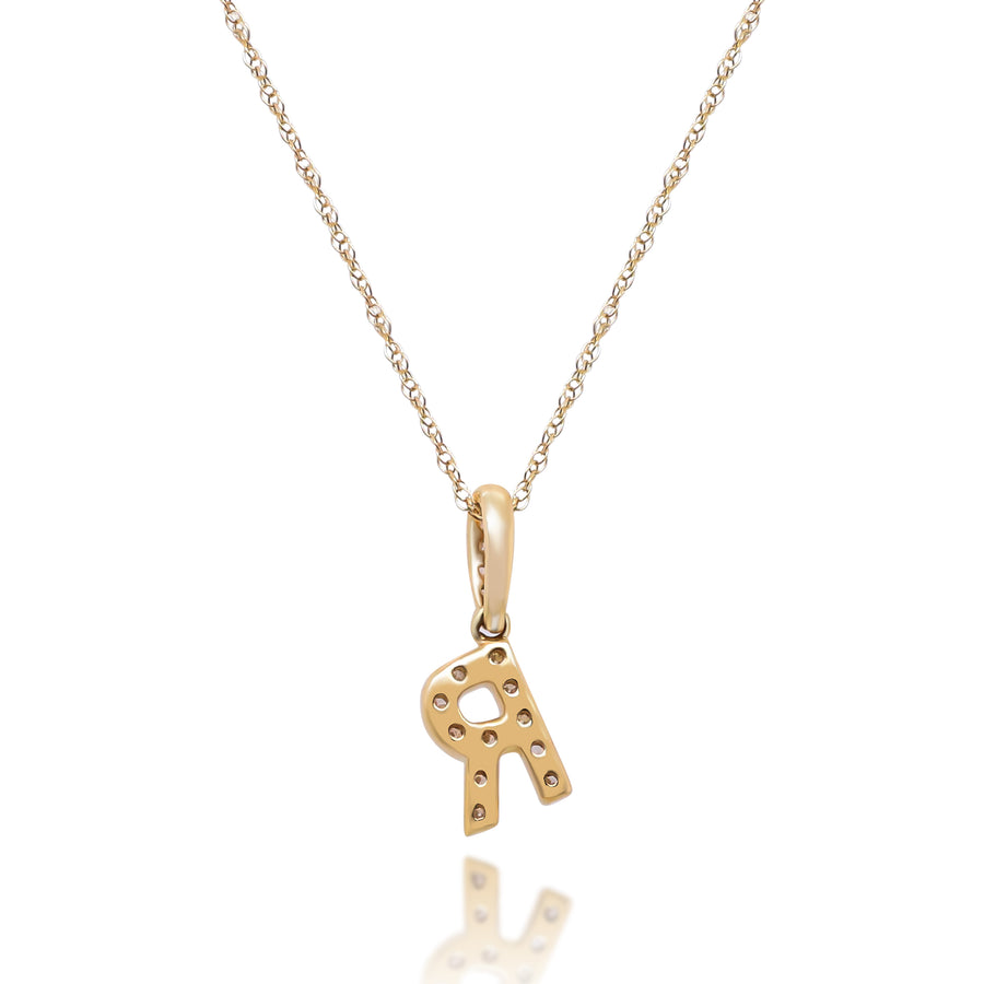 R  14K Yellow Gold White Diamond Pendent