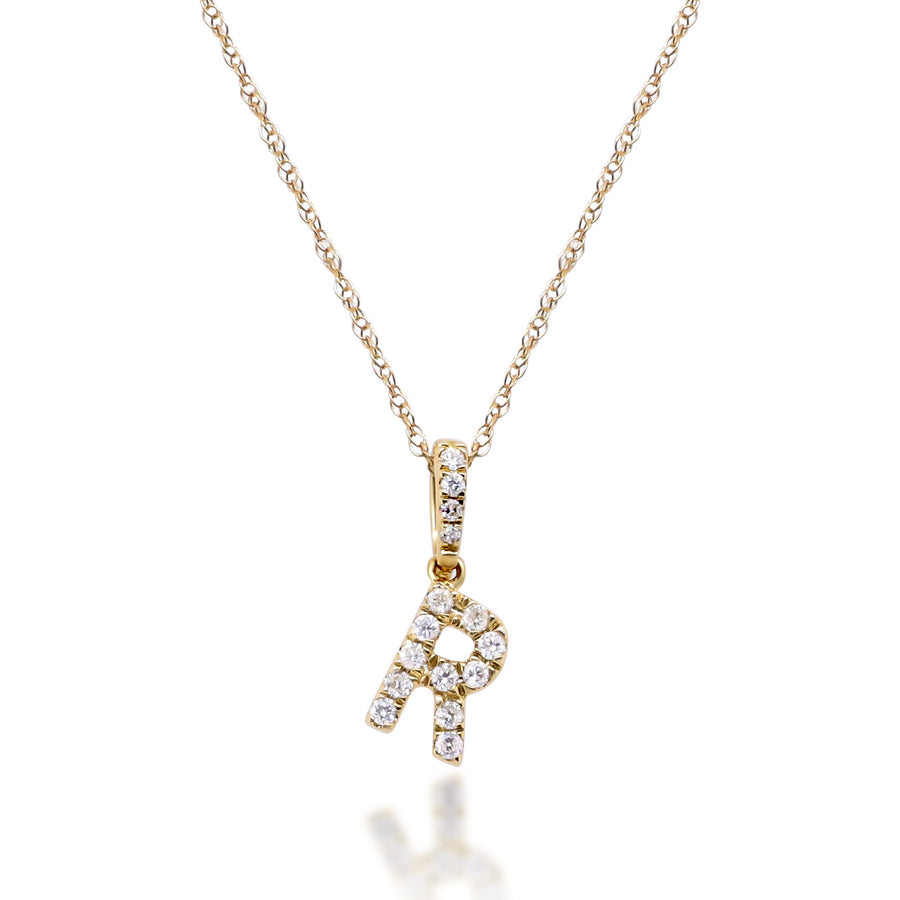 R  14K Yellow Gold White Diamond Pendent