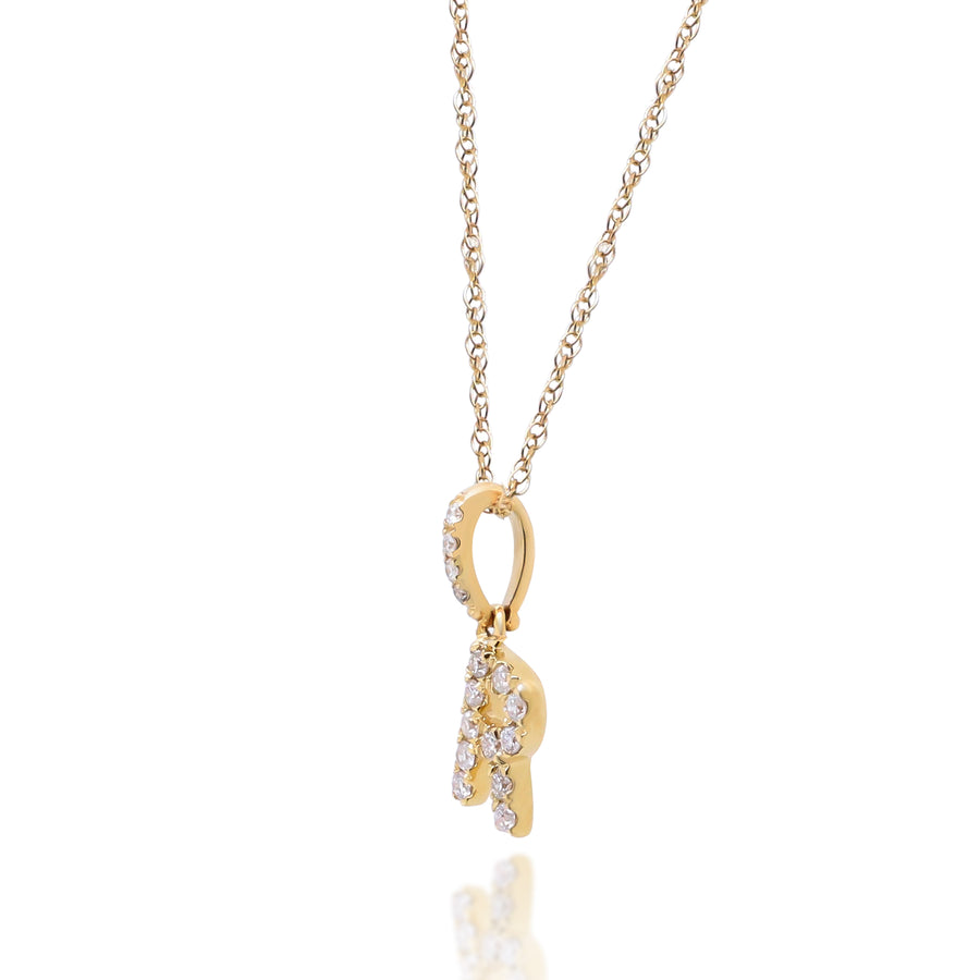 R  14K Yellow Gold White Diamond Pendent