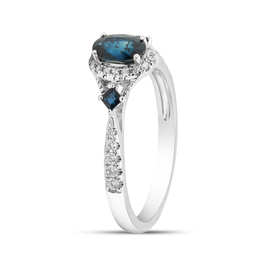 14K White Gold Blue Sapphire Ring