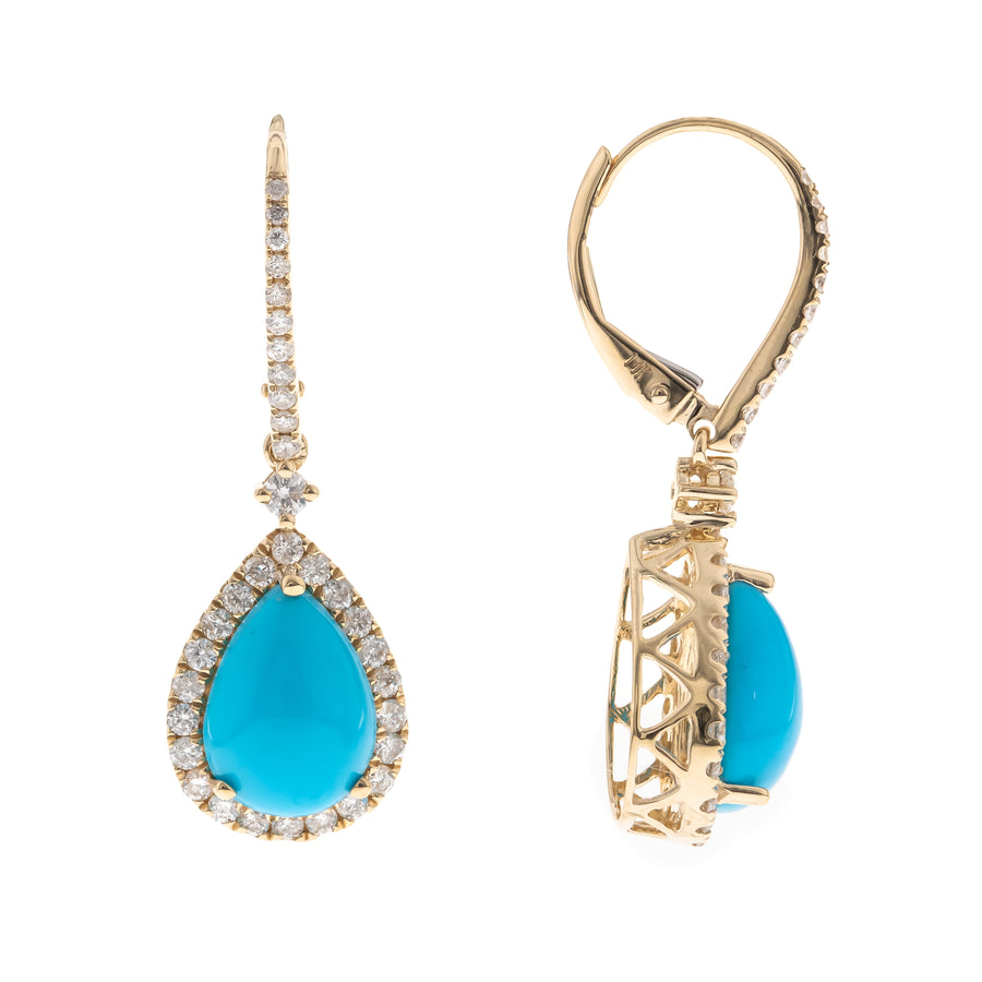 14K Yellow Gold Turquoise Earrings