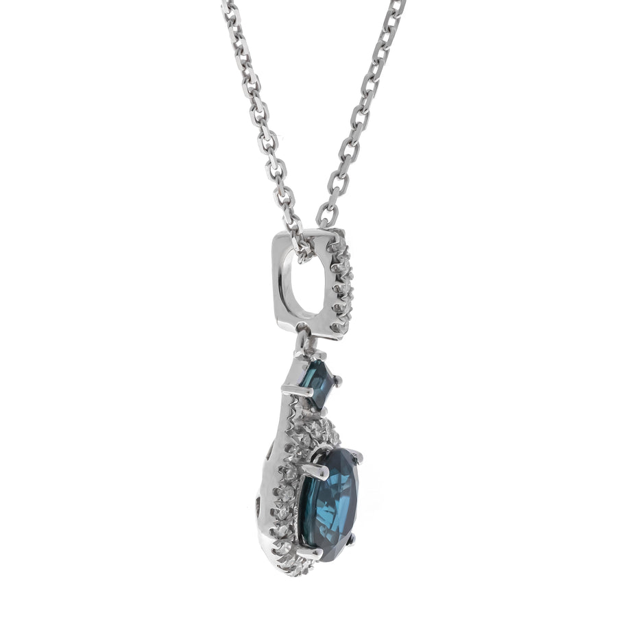 14K White Gold Blue Sapphire Pendant