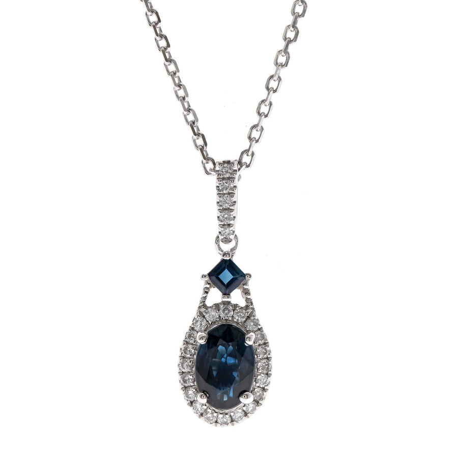 14K White Gold Blue Sapphire Pendant