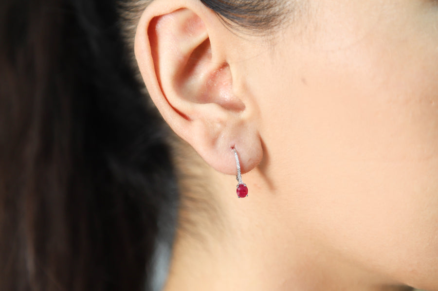 14K White Gold Ruby Earring