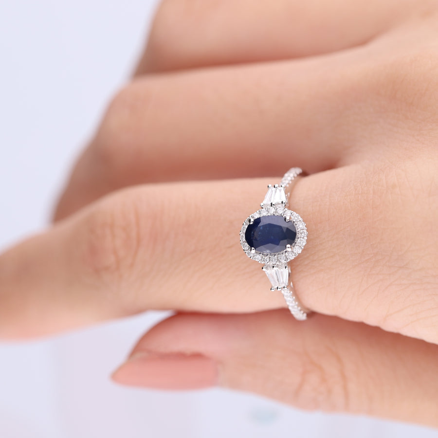 14K White Gold Blue Sapphire Ring