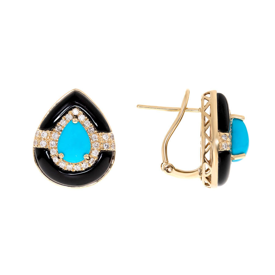 14K Yellow Gold Turquoise Earrings