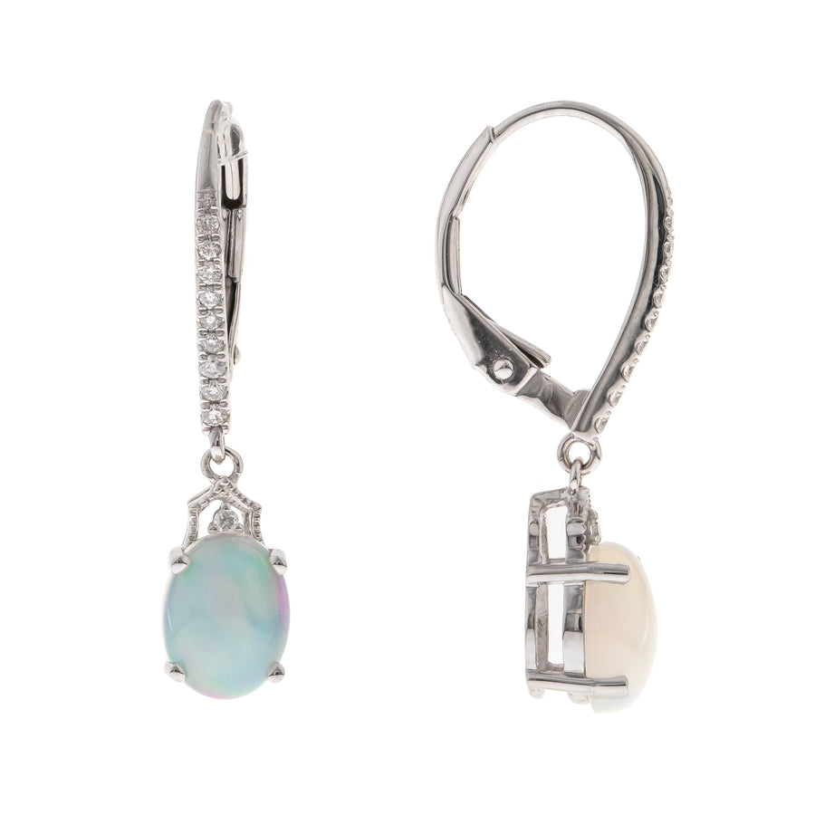 14K White Gold Opal Earrings