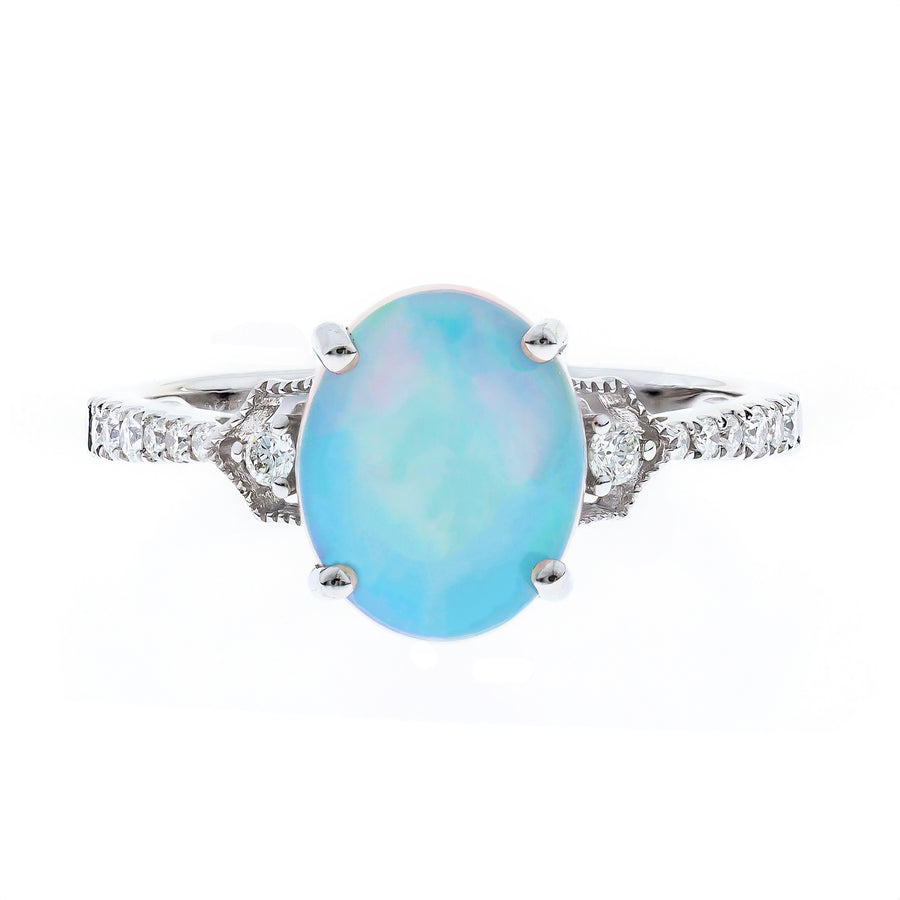 14K White Gold Opal Ring