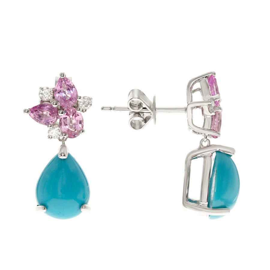 14K White Gold Turquoise Earrings