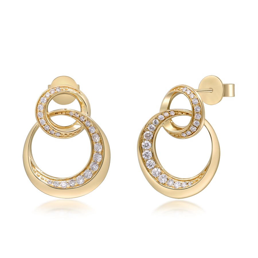 14K Yellow Gold White Diamond Earrings