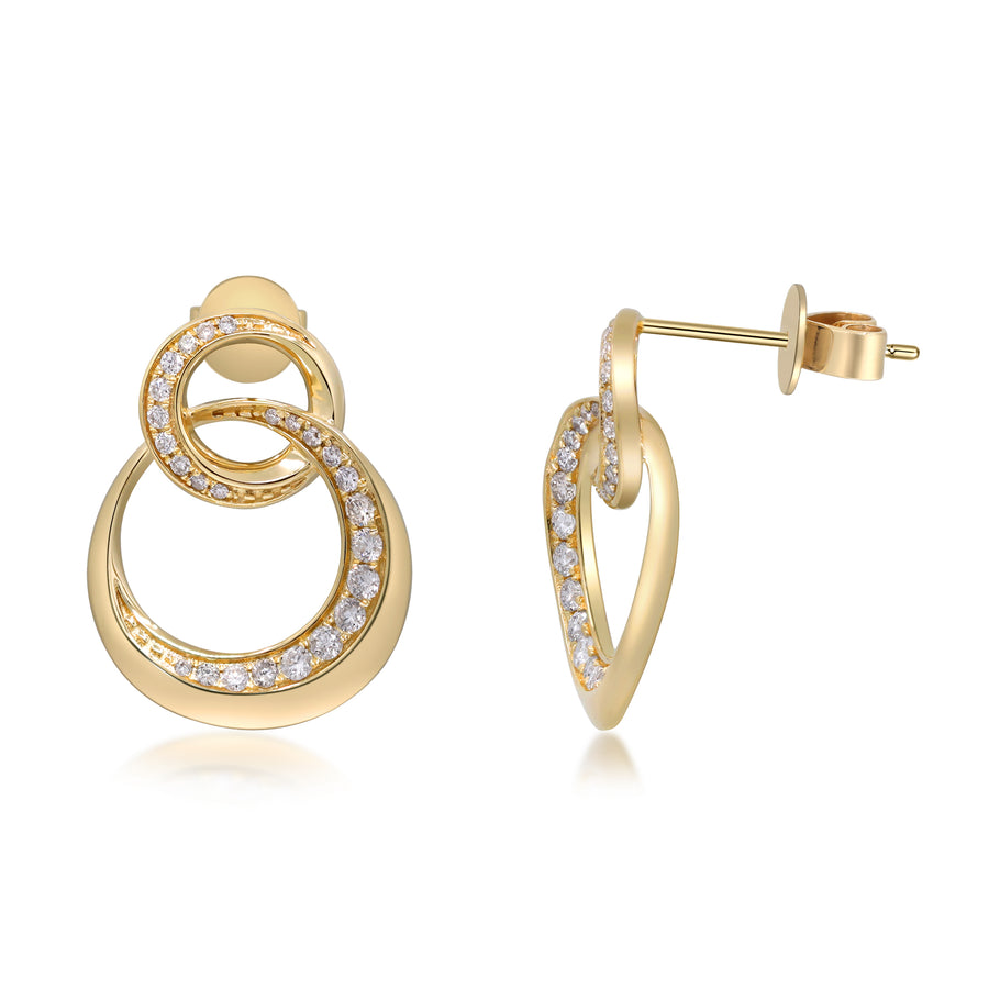 14K Yellow Gold White Diamond Earrings