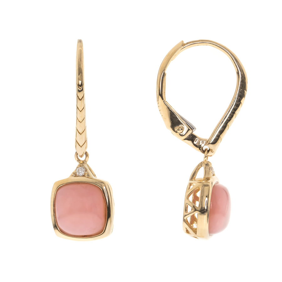 14K Yellow Gold Pink Opal Earrings