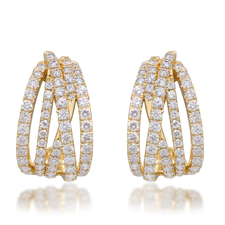 14K Yellow Gold White Diamond Earrings