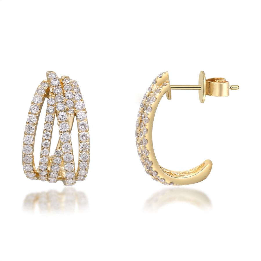 14K Yellow Gold White Diamond Earrings