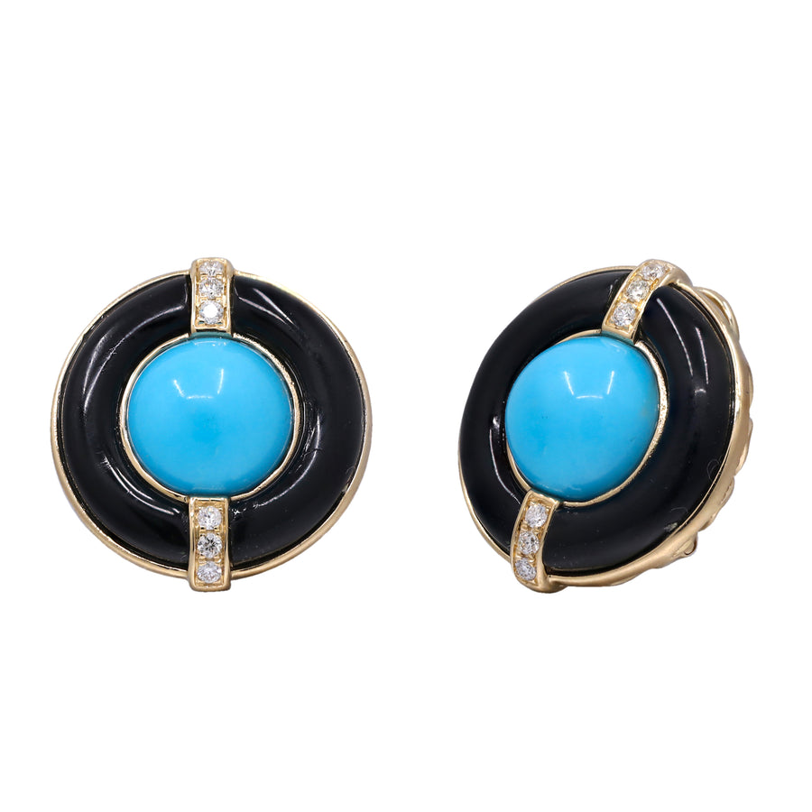 14K Yellow Gold Turquoise Earrings