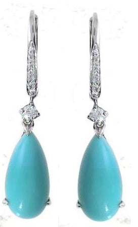 14K White Gold Turquoise Earrings