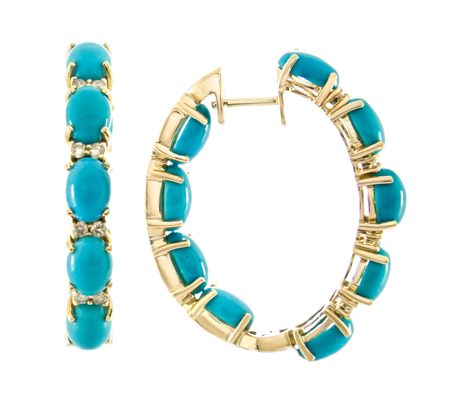 14K Yellow Gold Turquoise Earrings