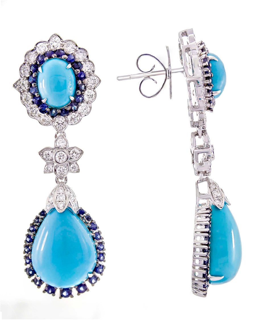 14K White Gold Turquoise Earrings