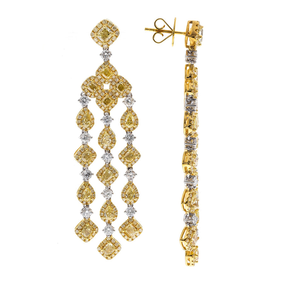 18K Three Tone Gold Yellow Diamond Earrings