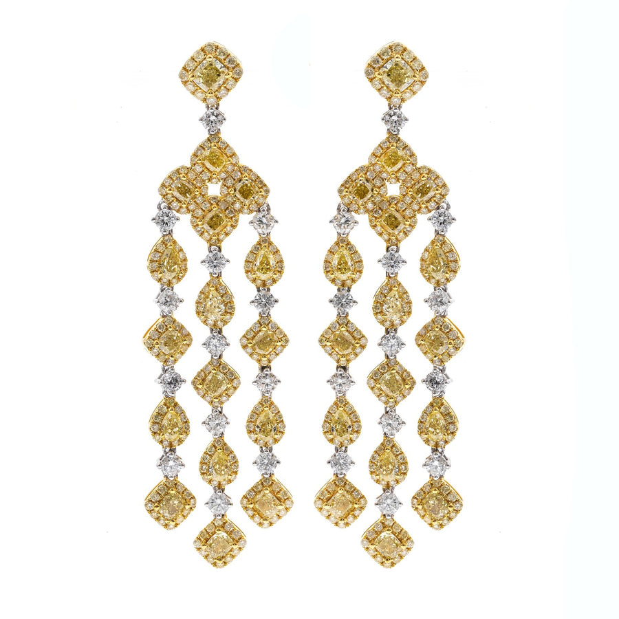 18K Three Tone Gold Yellow Diamond Earrings