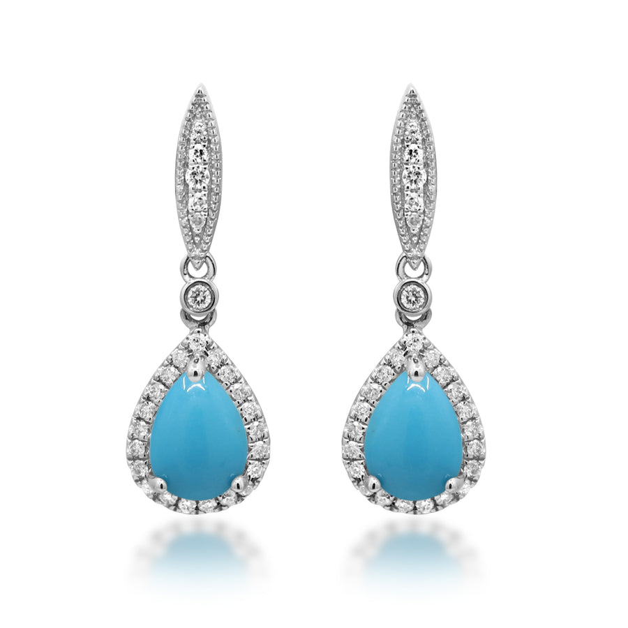 14K White Gold Turquoise Earrings
