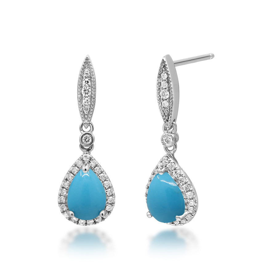 14K White Gold Turquoise Earrings