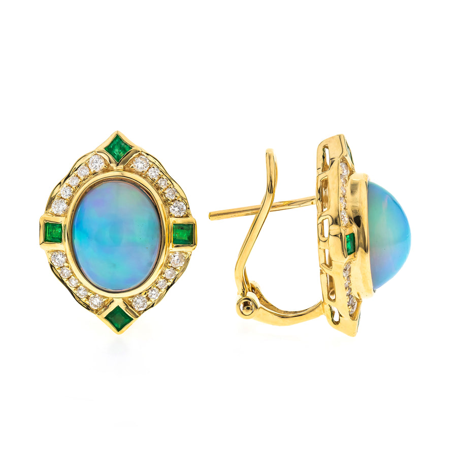 14K Yellow Gold Opal Earrings