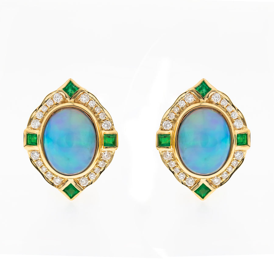 14K Yellow Gold Opal Earrings