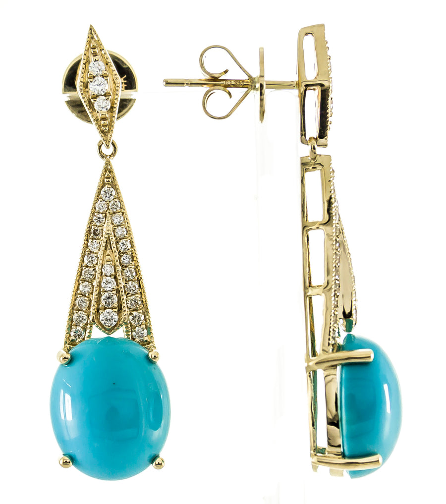 14K Yellow Gold Turquoise Earrings