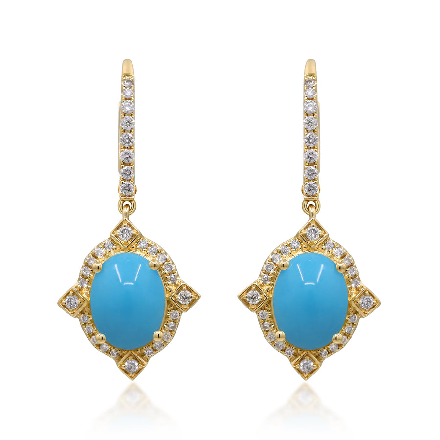 14K Yellow Gold Turquoise Earrings