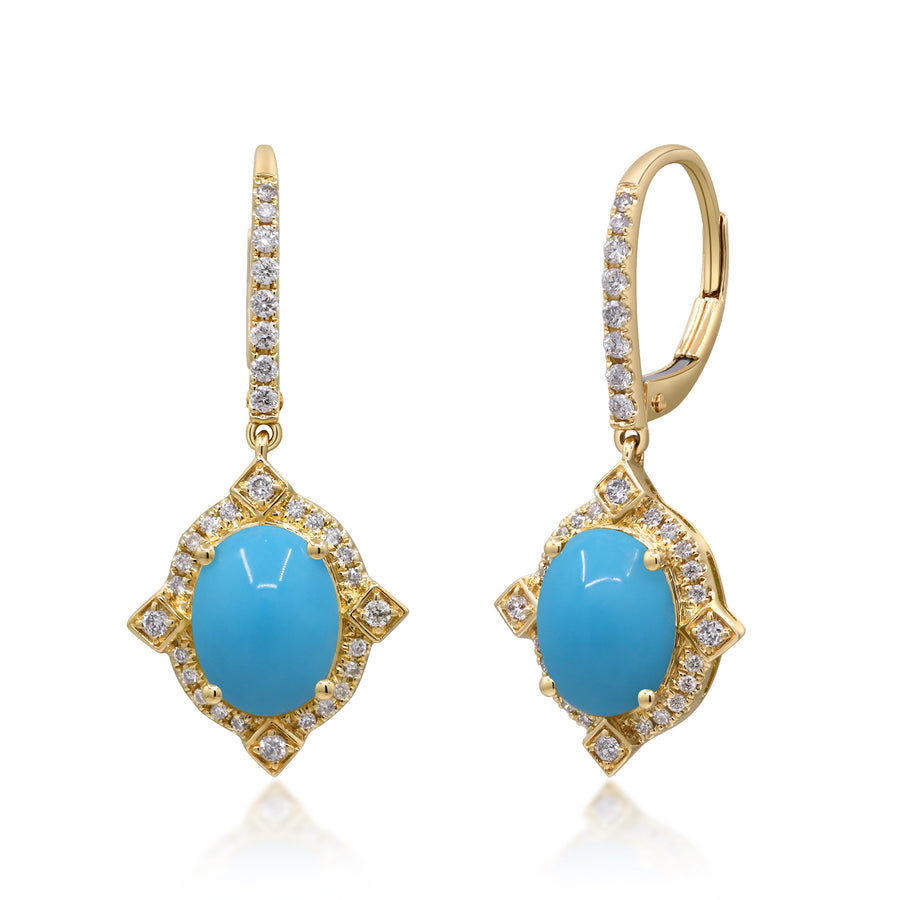14K Yellow Gold Turquoise Earrings