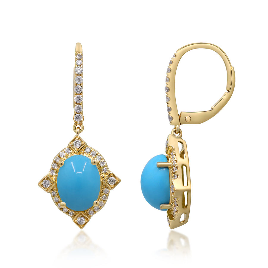 14K Yellow Gold Turquoise Earrings