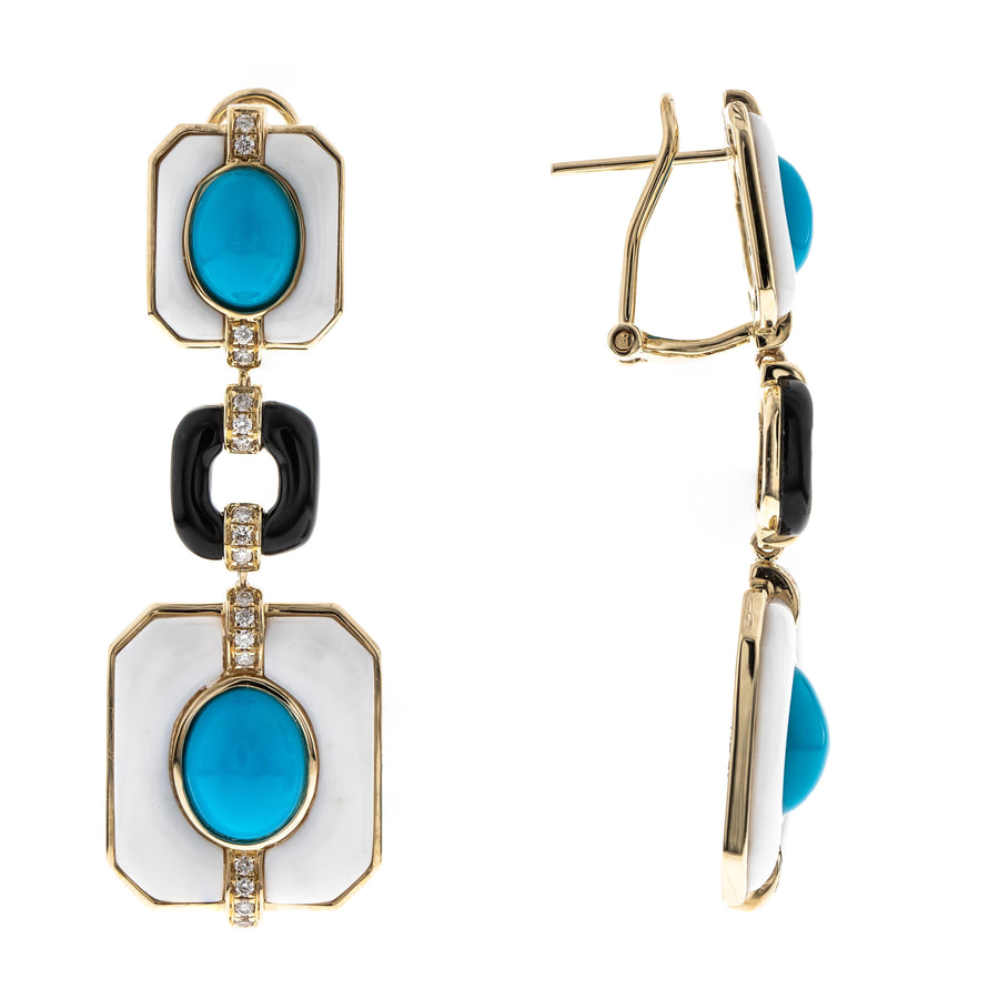 14K Yellow Gold Turquoise Earrings