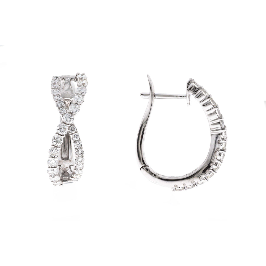 14K White Diamond Overlay Hoop Earrings