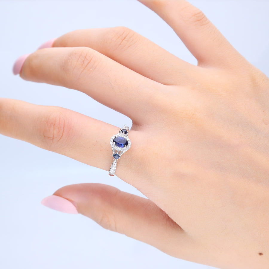 14K White Gold Blue Sapphire Ring