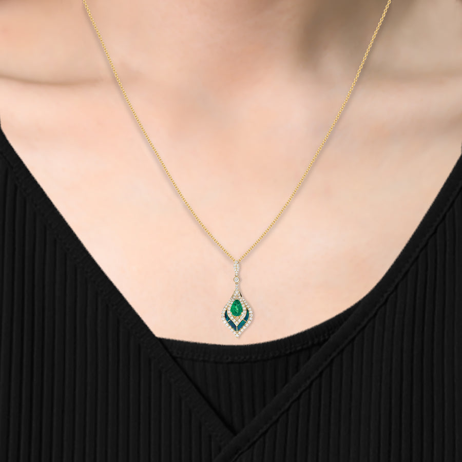 Sarah 14K Yellow Gold Pear-Cut Emerald Pendent