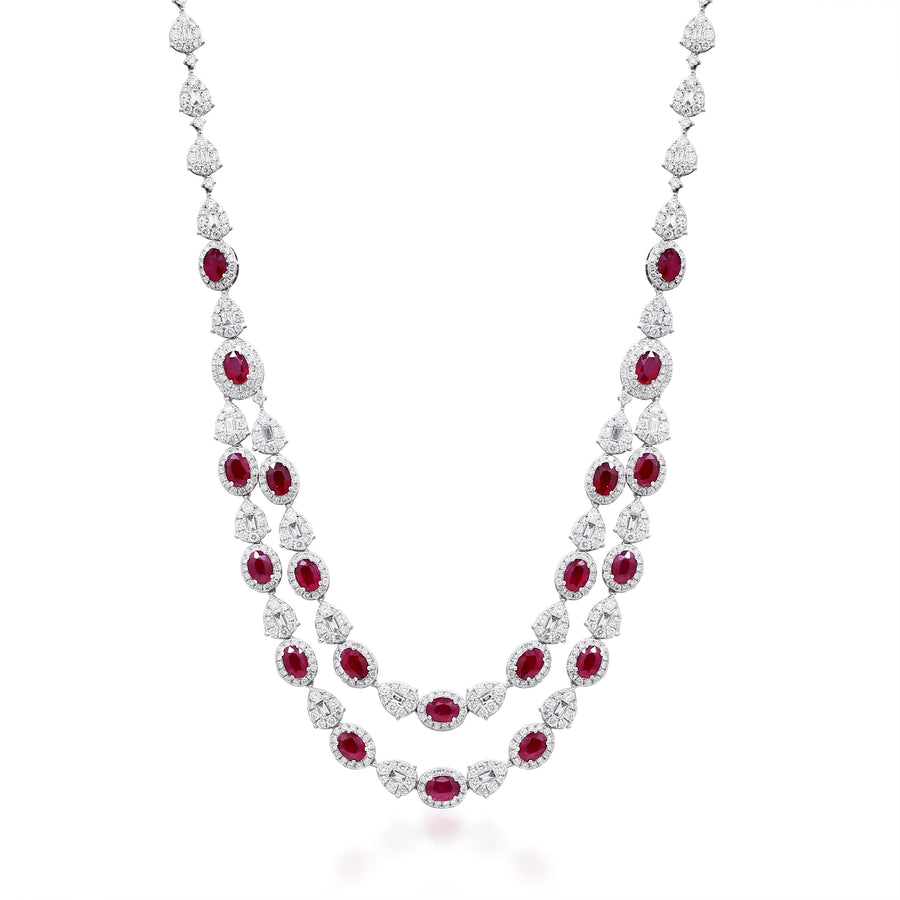 14K White Gold Ruby Necklace