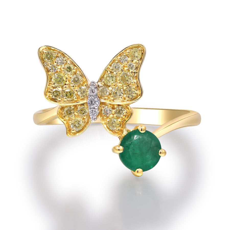 Victoria 14K Yellow Gold Round-Cut Emerald Ring